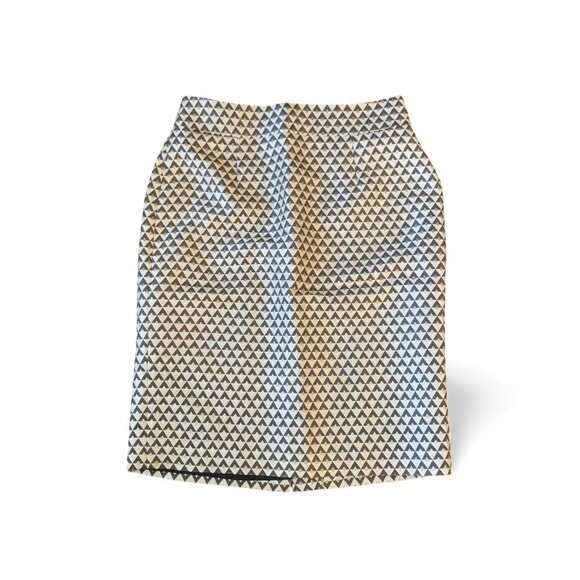 Banana Republic Geometric Pencil Skirt Neutral Gold Black Size 0 Polyester Blend - Picture 1 of 5